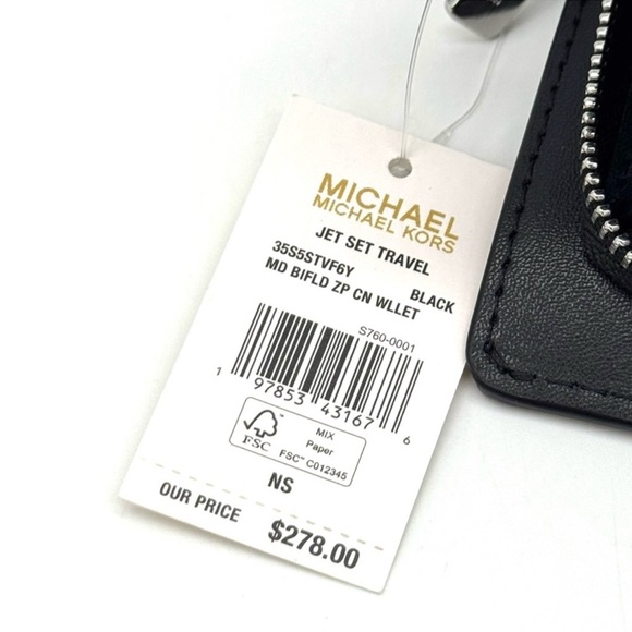 Michael Kors Medium Jet Set Travel Zip Chain Bifold Wallet Black Multi - Picture 8 of 8